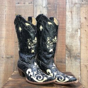 Corral Bone Vintage Lizard Overlay Western Boots - Black
